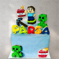Minecraft-themed birthday cake decorated with blocky TNT design
