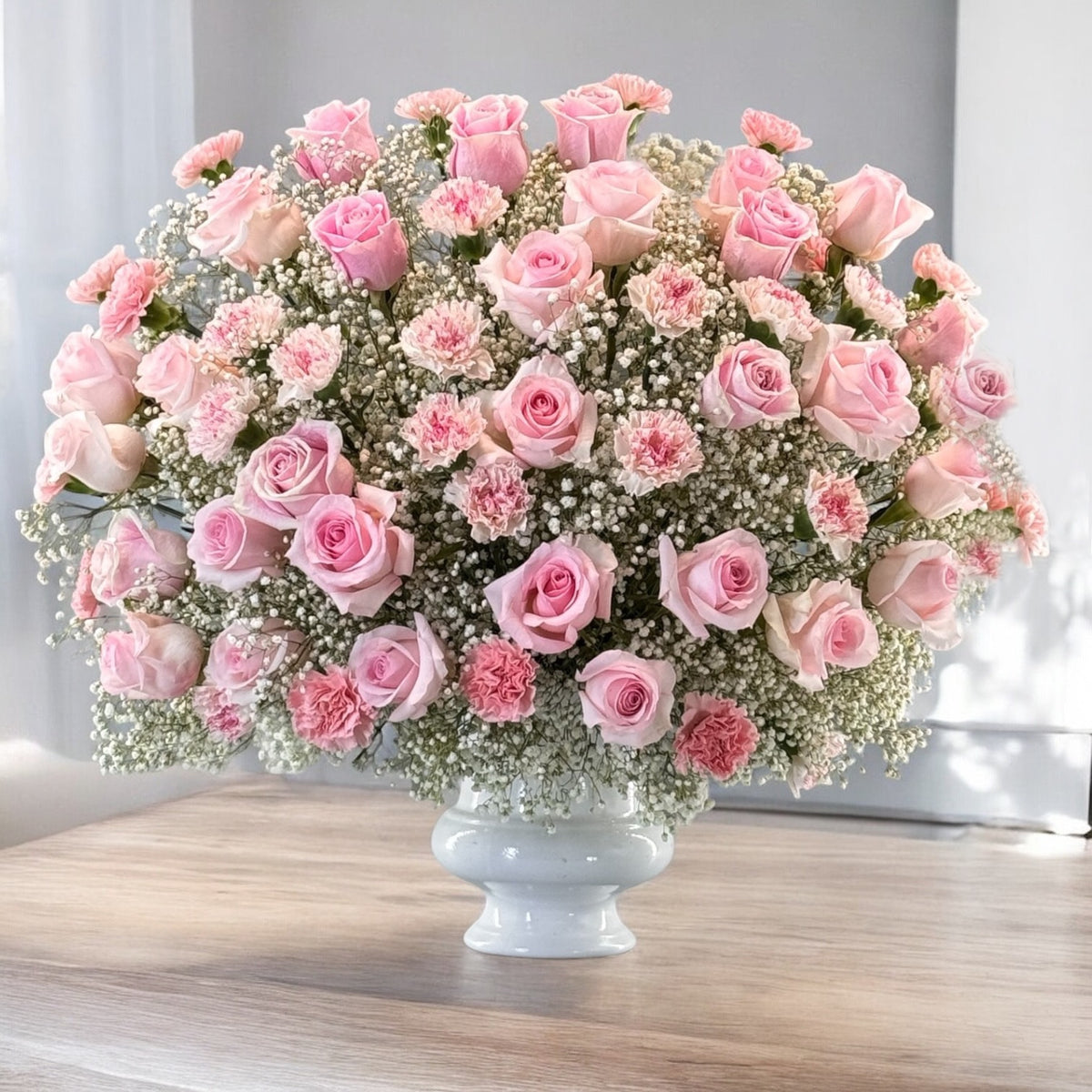 Soft pastel flower arrangement for a new baby gift