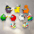 Decorated sugar cookies shaped like colourful space-themed imposter characters