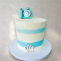 Round custom cake decorated with a printed edible photo design