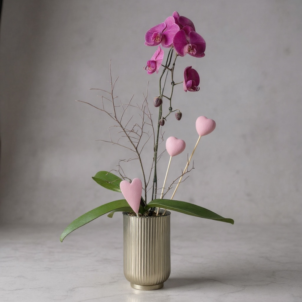 Purple orchid plant in a decorative pot