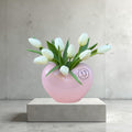 Soft pink and white flower vase arrangement with a heart accent