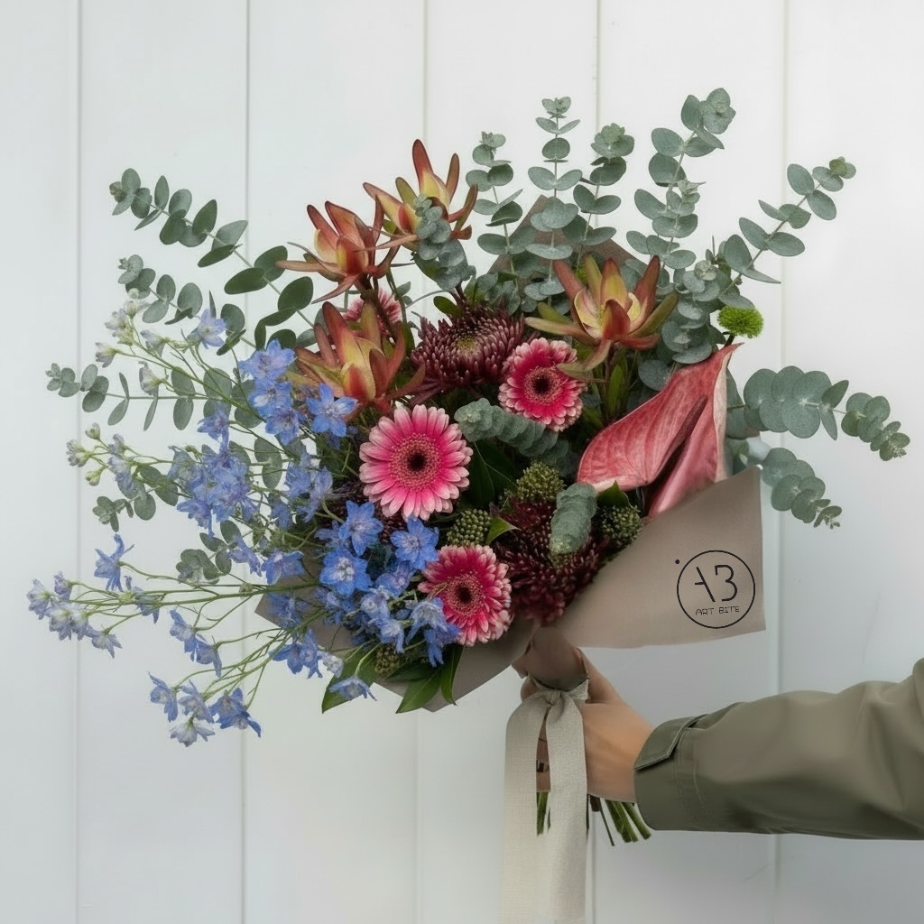 Magenta flower bouquet arranged with green foliage for Vancouver delivery
