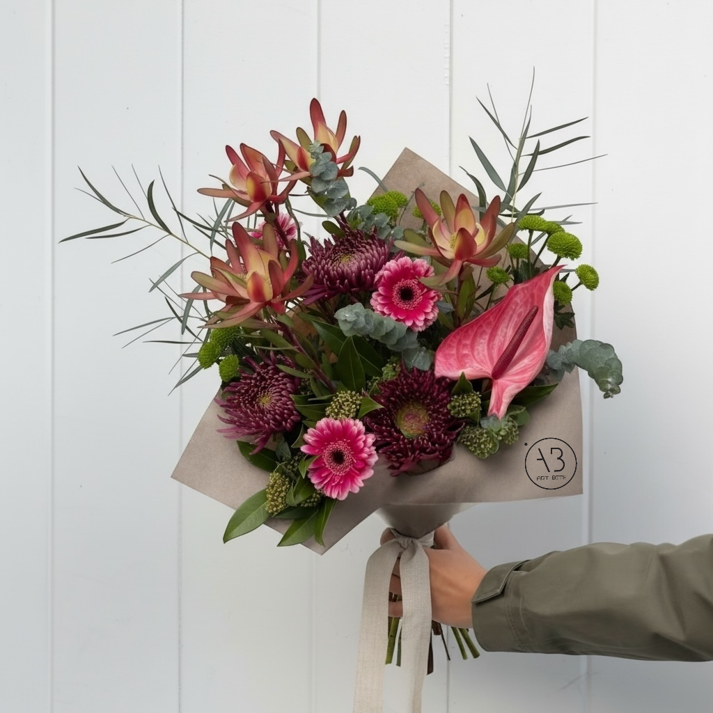 Close-up of vivid magenta and pink blooms in a fresh-cut bouquet