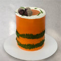 Rustic custom cake with warm oak-toned wood grain buttercream finish